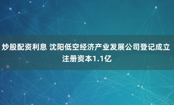 炒股配资利息 沈阳低空经济产业发展公司登记成立 注册资本1.1亿